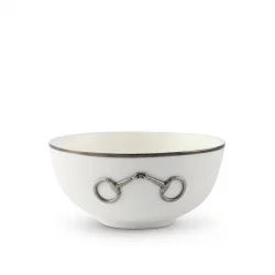Vagabond House Pewter Bit Round Cereal Bowl - Platinum Rim 6.5"