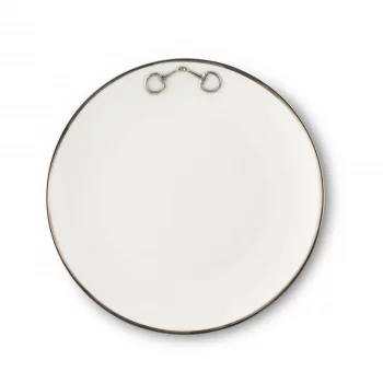 Vagabond House Pewter Bit Round Salad/Dessert Plate - Platinum Rim 8.5"