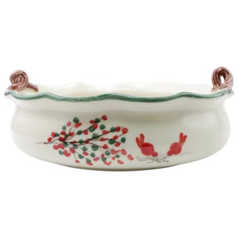 Vietri Old St. Nick Handled Scallop Large Bowl with Fireplace - Image 3