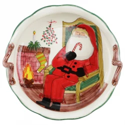 Vietri Old St. Nick Handled Scallop Large Bowl with Fireplace
