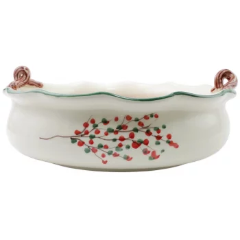Vietri Old St. Nick Handled Scallop Large Bowl with Fireplace - Image 2
