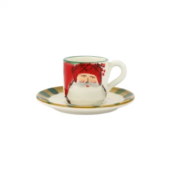 Vietri Old St. Nick Espresso Cup & Saucer - Red Hat
