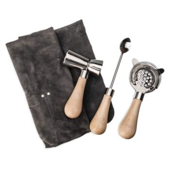 Simon Pearce Bar Tool Set - Beechwood + Leather