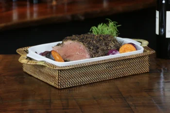 Calaisio Rectangular Casserole Basket with Stoneware Roaster, Large 3QT - Image 2
