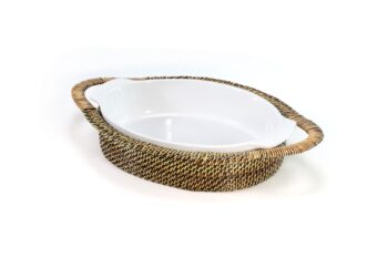 Calaisio Calaisio Oval Casserole Basket with Stoneware Roaster, Medium 2QT