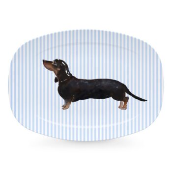 Mariposa Tray Chic Black & Tan Dachsund Platter 14"L x 10"W