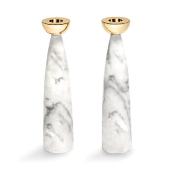 ANNA New York Coluna Candle Holders, Marble & Gold 9.75"H
