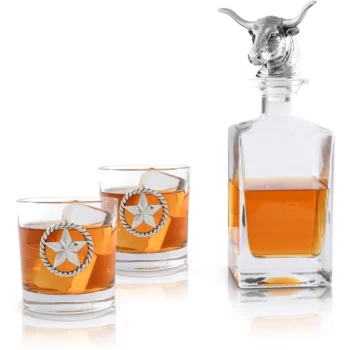 Arthur Court Longhorn Decanter with Set of Glasses