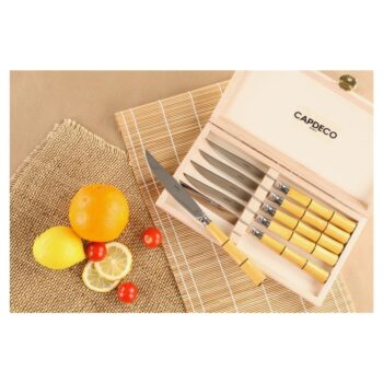 Capdeco Byblos clear wood Set of 6 steak knives 9.5"L