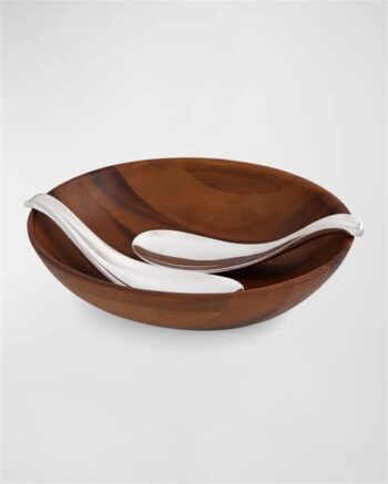 Nambe Yin Yang Salad Bowl w/Servers 15" L x 12.5” W x 4” H