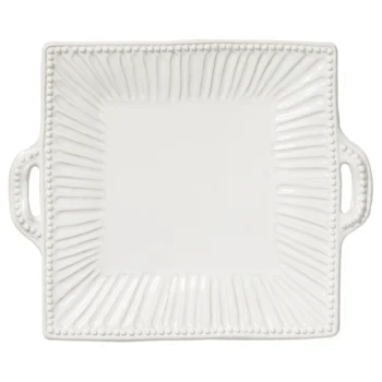 Vietri Incanto Stone White Stripe Square Handled Platter