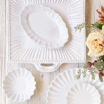 Vietri Incanto Stone White Stripe Square Handled Platter - Image 2