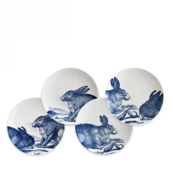 Caskata Blue Bunnies Canape Plates – Set of 4
