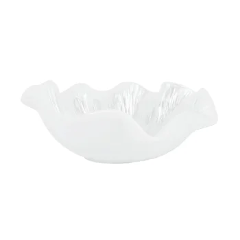 Vietri Onda Glass White Ruffled Round Bowl