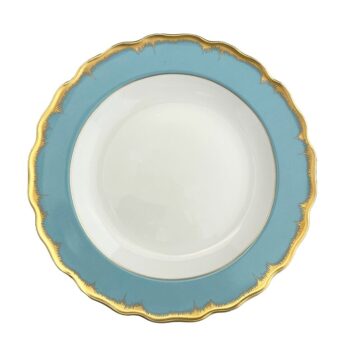 Mottahedeh Chelsea Feather Turquoise Rim Soup Plate 10"D
