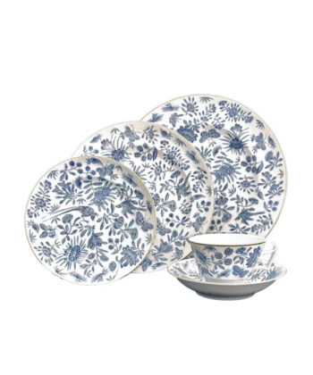 Mottahedeh Sacred Bird & Butterfly Blue Scalloped Bowl 10.5″D - Image 2