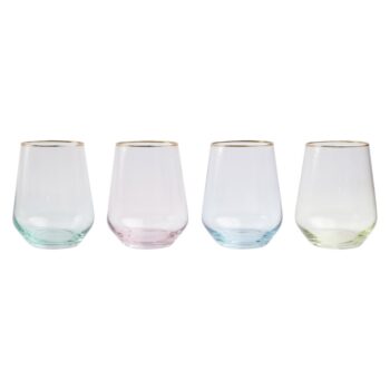 Vietri Rainbow Assorted Stemless Wine Glasses - Set of 4 - 4.25"H, 14 oz