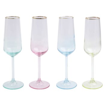 Vietri Rainbow Assorted Champagne Flutes - Set of 4 - 9"H, 6 oz
