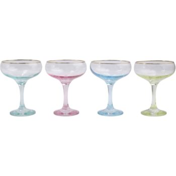 Vietri Rainbow Assorted Coupe Champagne Glasses - Set of 4 - 5.25"H, 6 oz