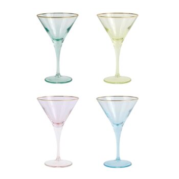 Vietri Rainbow Assorted Martini Glasses - Set of 4 - 7"H, 4 oz
