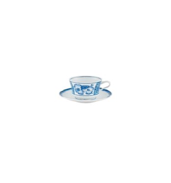 Oscar de la Renta Coralina Blue Teacup and Saucer 7.75 oz