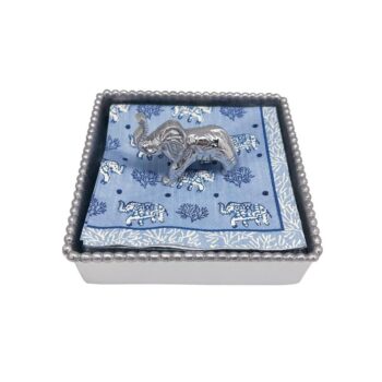 Mariposa Cocktail Napkin Box with Elephant 5.75" L 5.75" W