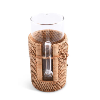 Vagabond House Anchor Glass Pitcher W/Hand Woven Wicker Rattan Cover 10.5"T - Image 2