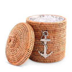 Vagabond House Anchor Hand Woven Wicker Rattan Lidded Ice Bucket 8"T x 7"D