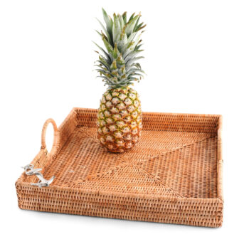 Vagabond House Anchor Hand Woven Wicker Rattan Large Square Tray 20"Sq x 3"T