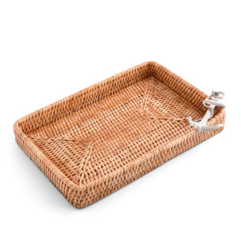 Vagabond House Anchor Hand Woven Wicker Rattan Catchall Tray 12"L x 9"W