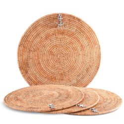 Vagabond House Anchor Placemat Hand Woven Wicker Rattan, Round, Set/4, 15.5"D