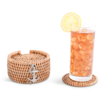 Vagabond House Anchor Hand Woven Wicker Rattan Coaster Set of 6 - Image 2