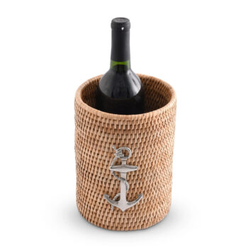 Vagabond House Anchor Hand Woven Wicker Rattan Utensils/Wine Bottle Holder 8"H x 5.5"D - Image 2