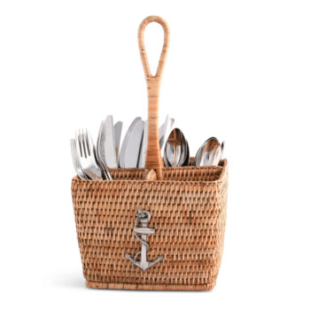 Vagabond House Anchor Hand Woven Wicker Rattan Flatware Caddy 12"T
