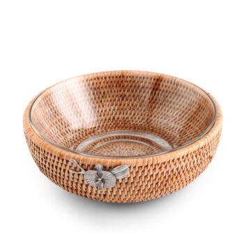 Vagabond House Orchids Hand Woven Wicker Rattan Serving Bowl 10.5"D - Image 2