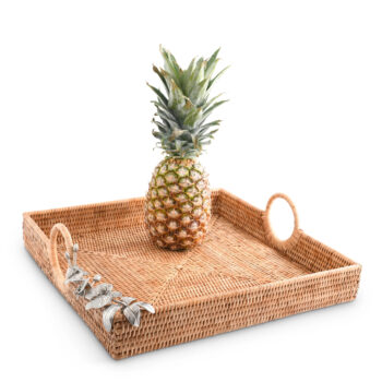 Vagabond House Orchids Hand Woven Wicker Rattan Large Square Tray 20″Sq x 3″T - Image 2