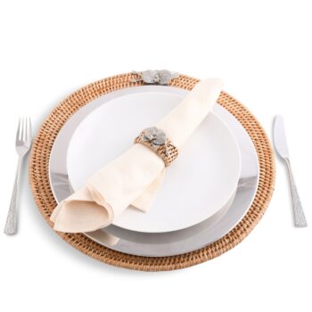 Vagabond House Orchids Hand Woven Wicker Rattan Round Placemat 15.5"D, Set/4 - Image 2