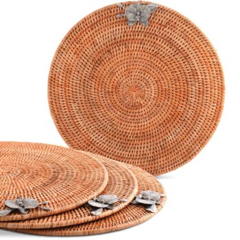 Vagabond House Orchids Hand Woven Wicker Rattan Round Placemat 15.5"D, Set/4