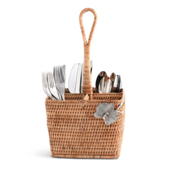 Vagabond House Orchids Hand Woven Wicker Rattan Flatware Caddy 12″T