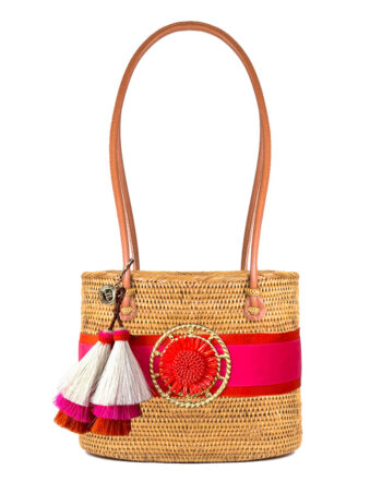 Lisi Lerch Bosom Buddy Bags Charlotte Medium - Pink Layer w/Nautical Raffia Flower w/Pink Combo Tassel