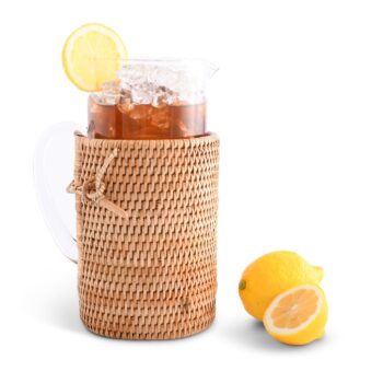 Vagabond House Glass Pitcher W/Hand Woven Wicker Rattan Cover 10.5″T