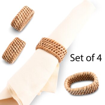 Vagabond House Hand Woven Wicker Rattan Napkin Ring, Set/4