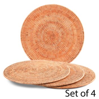 Vagabond House Hand Woven Wicker Rattan Placemat Round, Set/4, 15.5″D