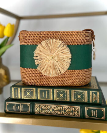 Lisi Lerch Bosom Buddy Charlotte Small - Dark Green Band w/Natural Raffia w/Golf Charm