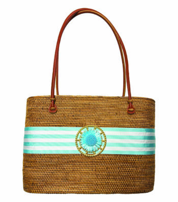 Lisi Lerch Bosom Buddy Charlotte Large Turquoise/White Band w/Nautical Raffia Flower