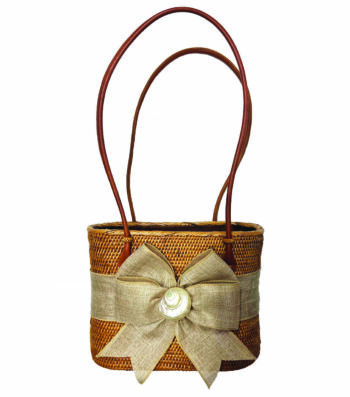 Lisi Lerch Bosom Buddy Bags Charlotte Medium Linen Fluffy Bow w/White Shell