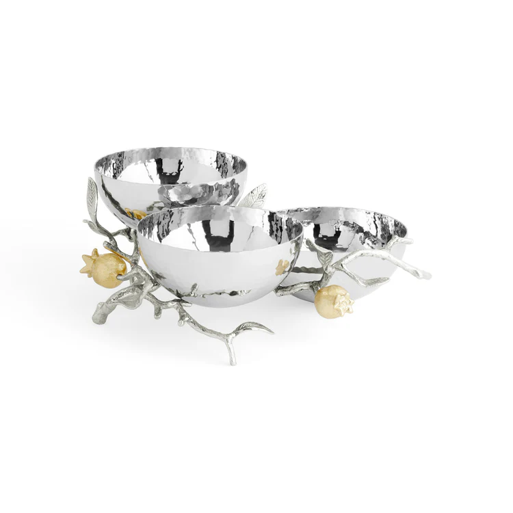 Michael Aram Pomegranate Silver & Gold Triple Bowl - Image 3