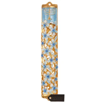 Matashi Hand Painted Blue & Ivory Enamel Mezuzah 5.5"