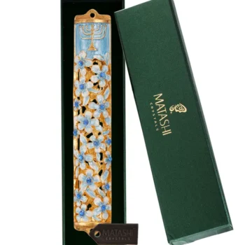 Matashi Hand Painted Blue & Ivory Enamel Mezuzah 5.5" - Image 2