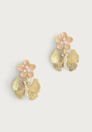 Anabel Aram Butterfly With Enamel Flower Earrings